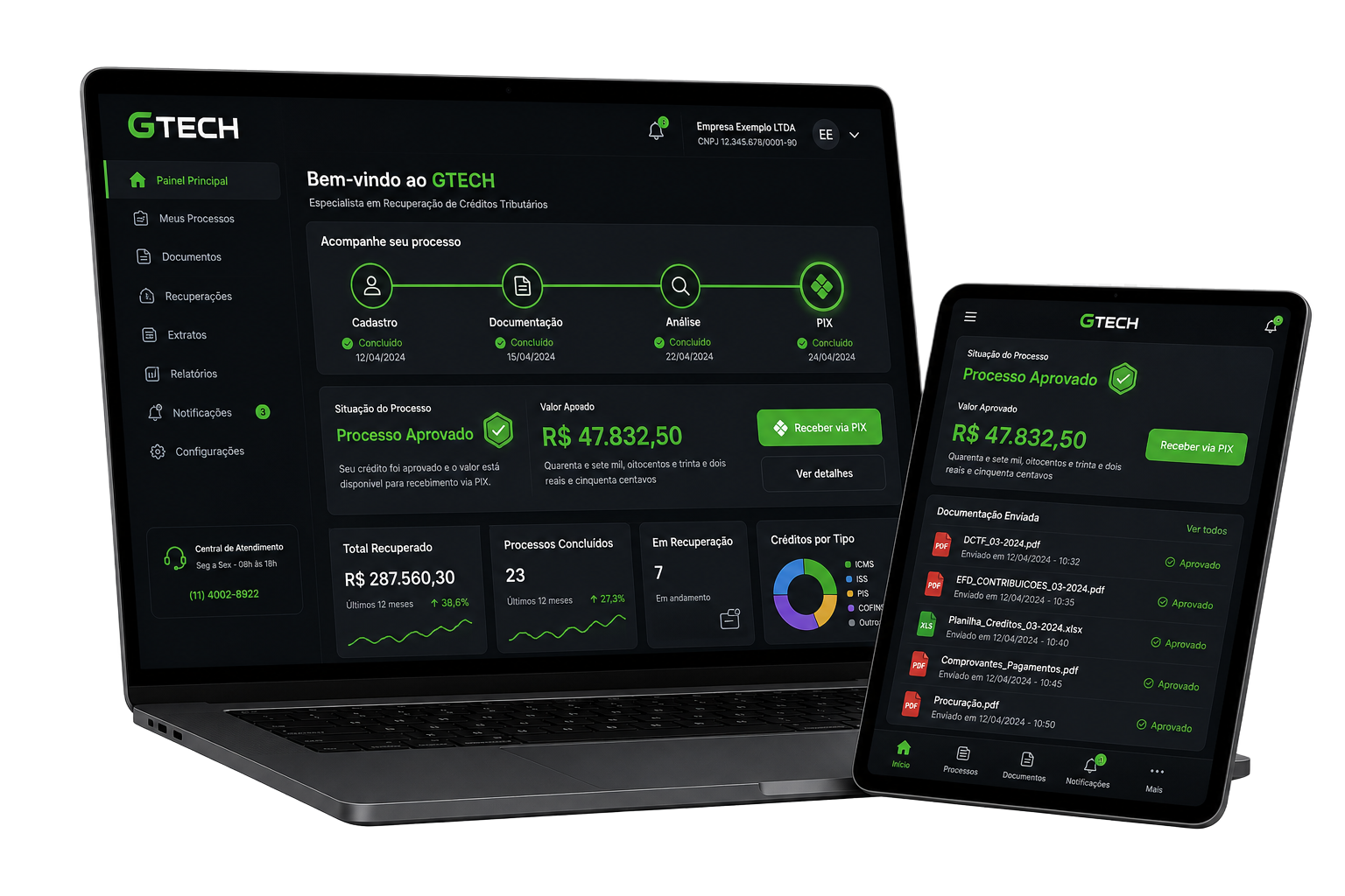 Portal GTECH: dashboard de processos, documentos e andamentos